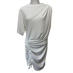 Zara Ruched Front One Sleeve White Dress Size Medium